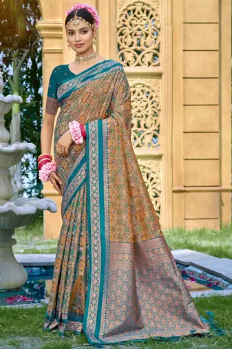 Rama color beautiful soft silk woven designer saree