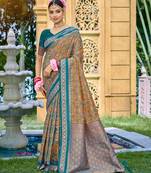 Rama color beautiful soft silk woven designer saree