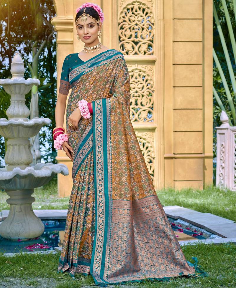 Rama color beautiful soft silk woven designer saree