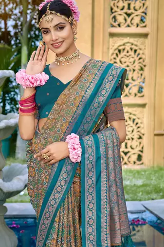 Rama soft silk blend woven saree