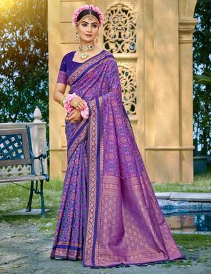 Violet soft silk blend woven saree 1