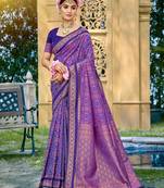 Violet color beautiful soft silk woven designer saree