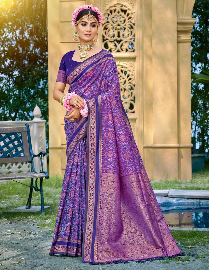 Violet color beautiful soft silk woven designer saree