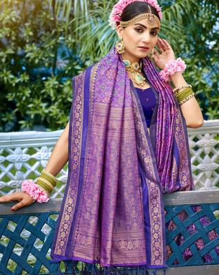 Violet soft silk blend woven saree 2