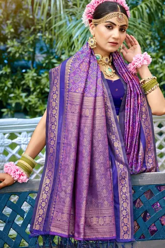 Violet soft silk blend woven saree