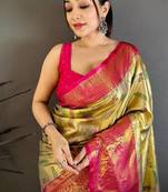 Golden Color Weaving  Zari Border silk saree 