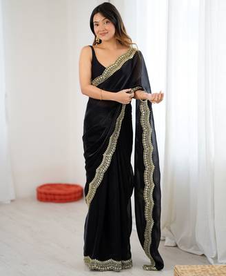 Black stylish satin silk blend style saree 1