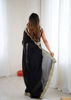 Black stylish satin silk blend style saree 2
