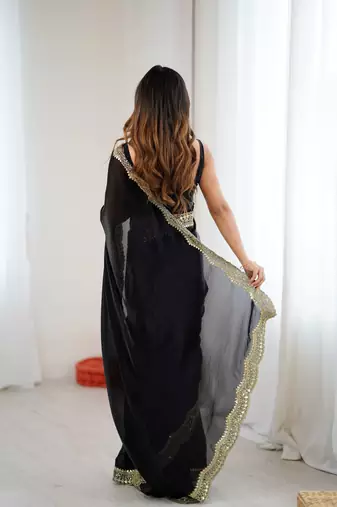 Black stylish satin silk blend style saree