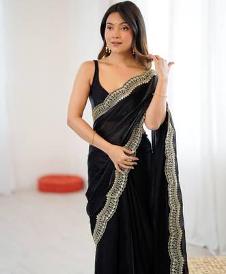 Black stylish satin silk blend style saree 3