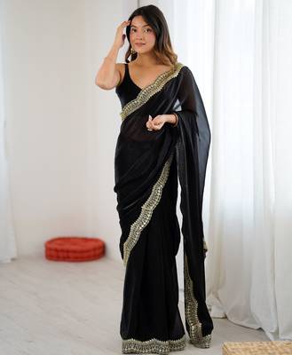 Black stylish satin silk blend style saree 4