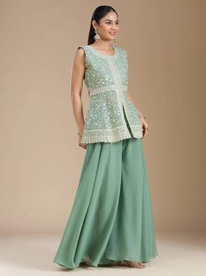 Teal color star georgette party wear peplum sharara set 2