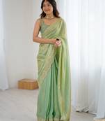 Green color stylish fendy satin silk fabric bollywood style saree