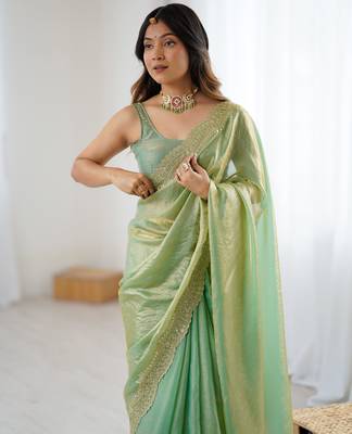 Green stylish satin silk blend style saree 3