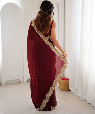Maroon stylish satin silk blend style saree 2