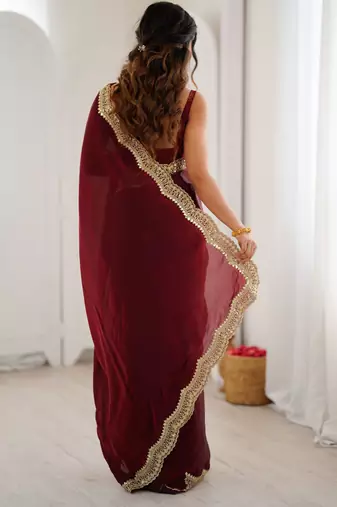 Maroon stylish satin silk blend style saree