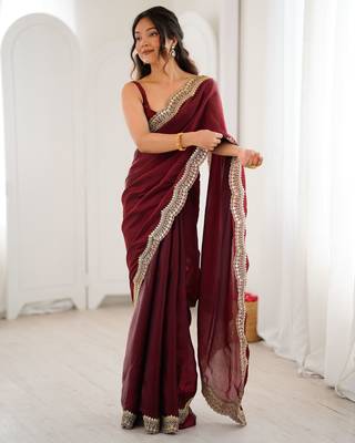 Maroon stylish satin silk blend style saree 4