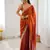 Orange stylish fendy satin silk fabric style saree