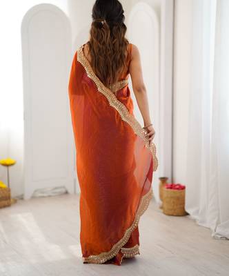 Orange stylish satin silk blend style saree 2