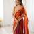 Orange color stylish fendy satin silk fabric bollywood style saree