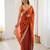 Orange color stylish fendy satin silk fabric bollywood style saree