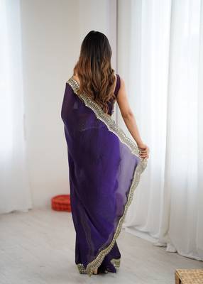 Purple stylish satin silk blend style saree 2