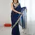 Teal color stylish fendy satin silk fabric bollywood style saree