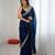 Teal color stylish fendy satin silk fabric bollywood style saree