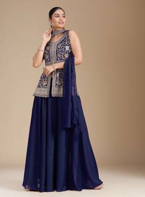 Blue color star georgette party wear  peplum sharara set 1