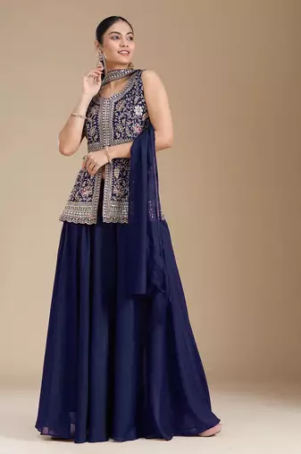 Blue color star georgette party wear designer peplum sharara set