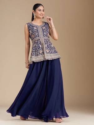 Blue color star georgette party wear  peplum sharara set 2