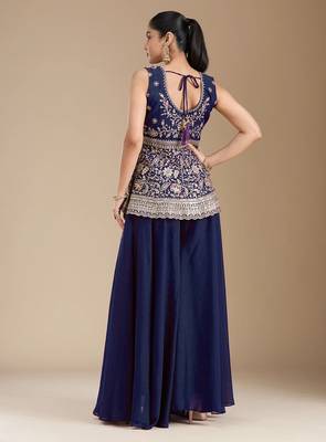 Blue color star georgette party wear  peplum sharara set 3