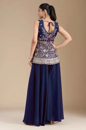 Blue color star georgette party wear designer peplum sharara set