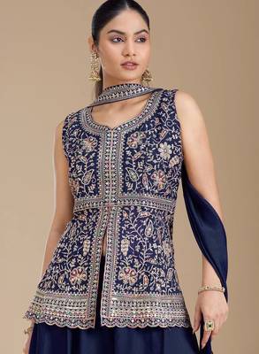 Blue color star georgette party wear  peplum sharara set 4