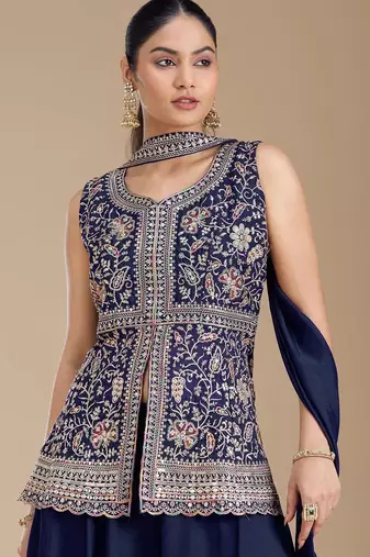 Blue color star georgette party wear designer peplum sharara set