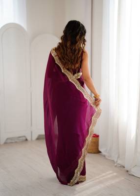 Wine stylish satin silk blend style saree 2