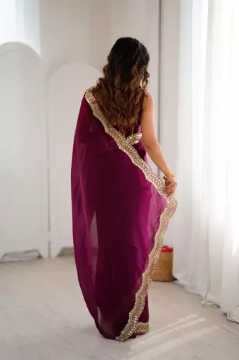 Wine stylish satin silk blend style saree