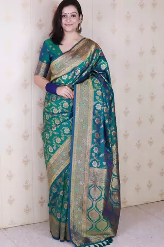 Rama color banarasi silk saree for graceful traditional looks saree