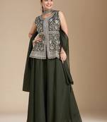 Mehendi color star georgette party wear designer peplum sharara set