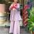 Stylish purple kurti set with pink floral embroidered yoke