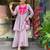 Stylish purple kurti set with pink floral embroidered yoke