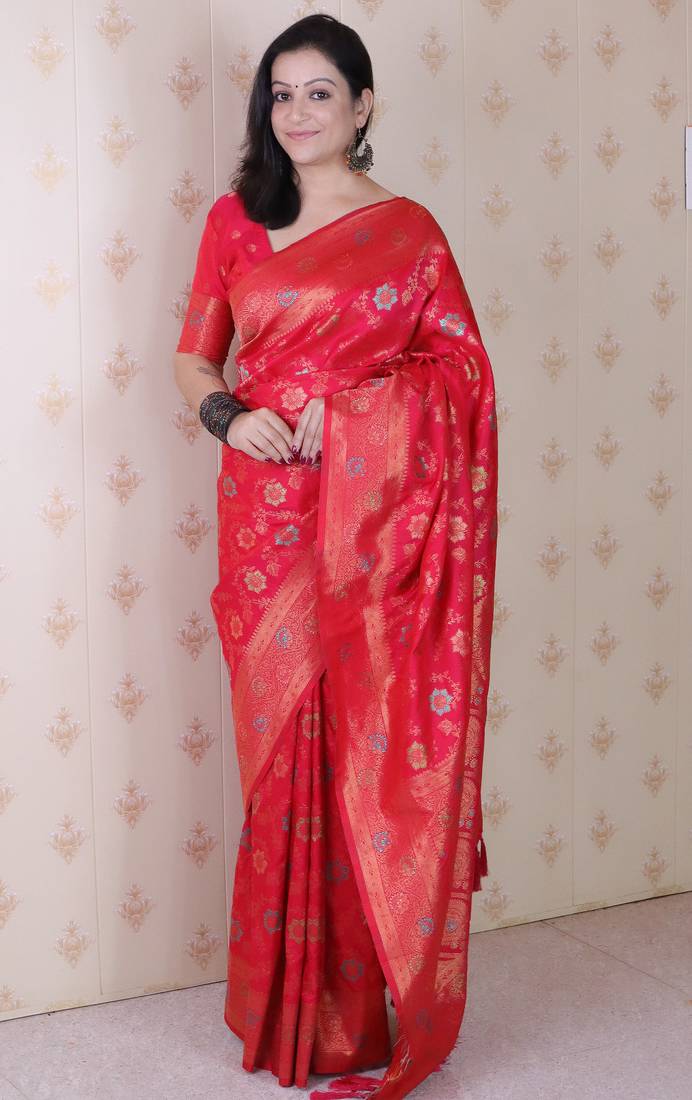 Pink color banarasi silk saree for graceful traditional looks saree