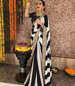 Black and white striped printed saree
