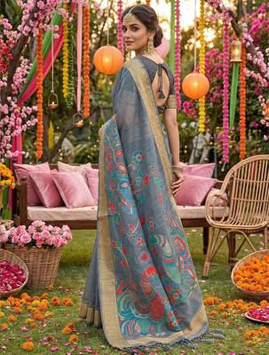 Grey linen cotton graceful ethnic saree 2