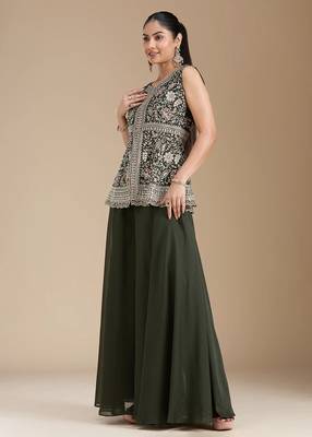 Mehendi color star georgette party wear peplum sharara set 2