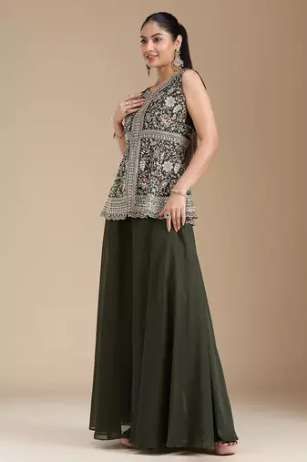 Mehendi color star georgette party wear designer peplum sharara set