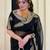 Black silk blend saree with heavy gold scalloped embroidery