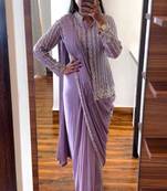 Lavender silk blend saree set with embroidered jacket blouse