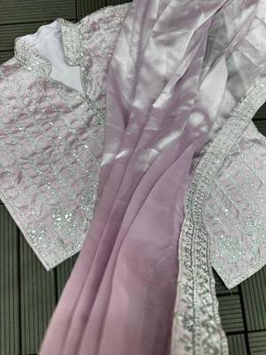 Lavender silk blend saree set with embroidered jacket blouse 2
