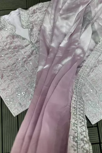 Lavender silk blend saree set with embroidered jacket blouse